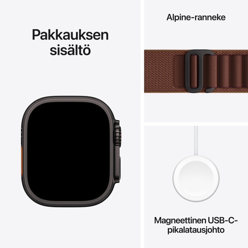 Apple Watch Ultra 4 (GPS + Cellular) 49 mm musta titaanikuori ja viininpunainen Alpine-ranneke, keskikokoinen