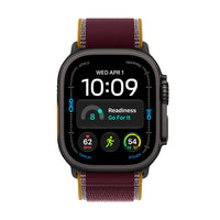 Apple Watch Ultra 4 (GPS + Cellular) 49 mm musta titaanikuori ja viininpunainen Trail-ranneke, M/L