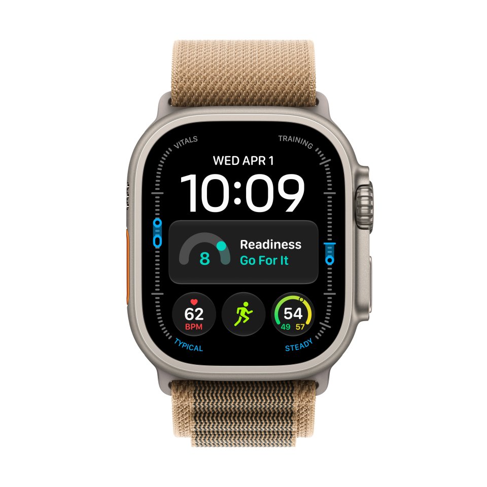 Apple Watch Ultra 4 (GPS + Cellular) 49 mm luonnonvaalea titaanikuori ja aavikko Alpine-ranneke, keskikokoinen