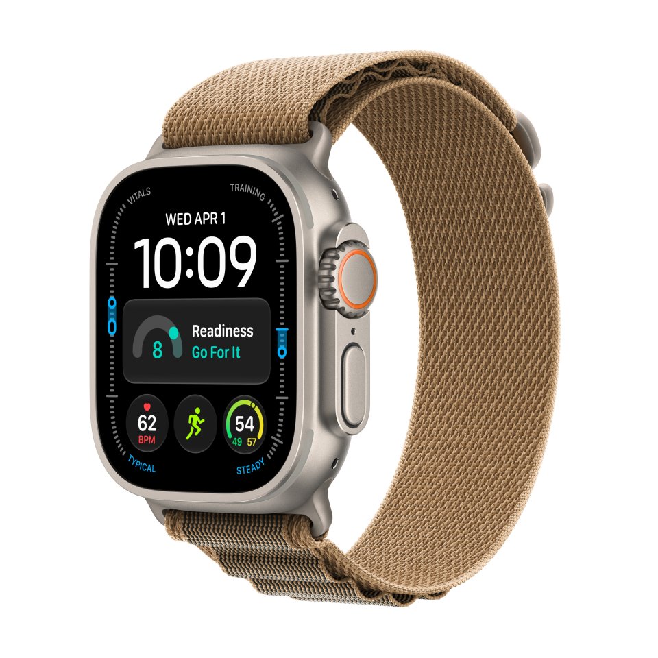 Apple Watch Ultra 4 (GPS + Cellular) 49 mm luonnonvaalea titaanikuori ja aavikko Alpine-ranneke, keskikokoinen