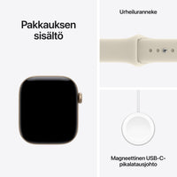 Apple Watch Series 12 (GPS) 42 mm vaalea kulta alumiinikuori ja hiekka urheiluranneke, M/L
