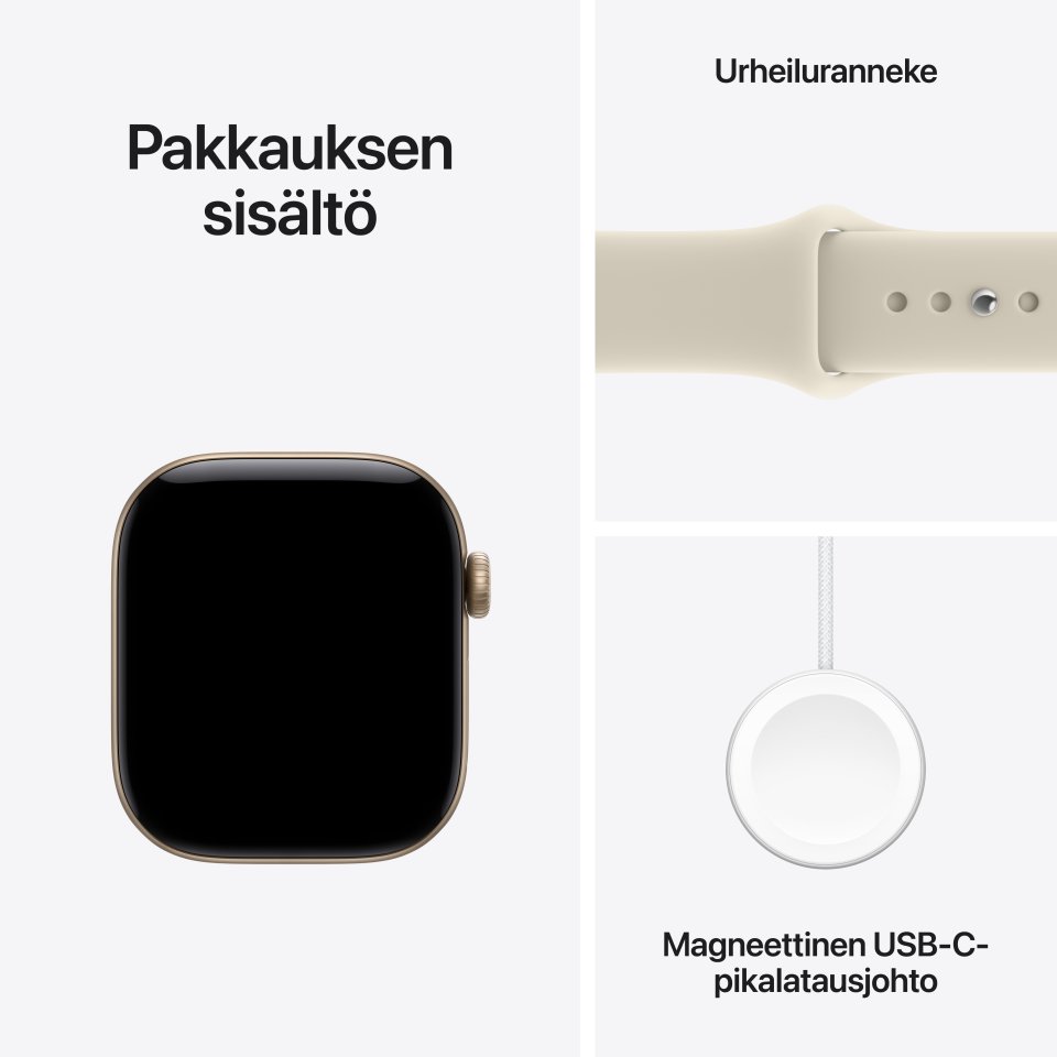 Apple Watch Series 12 (GPS) 42 mm vaalea kulta alumiinikuori ja hiekka urheiluranneke, M/L