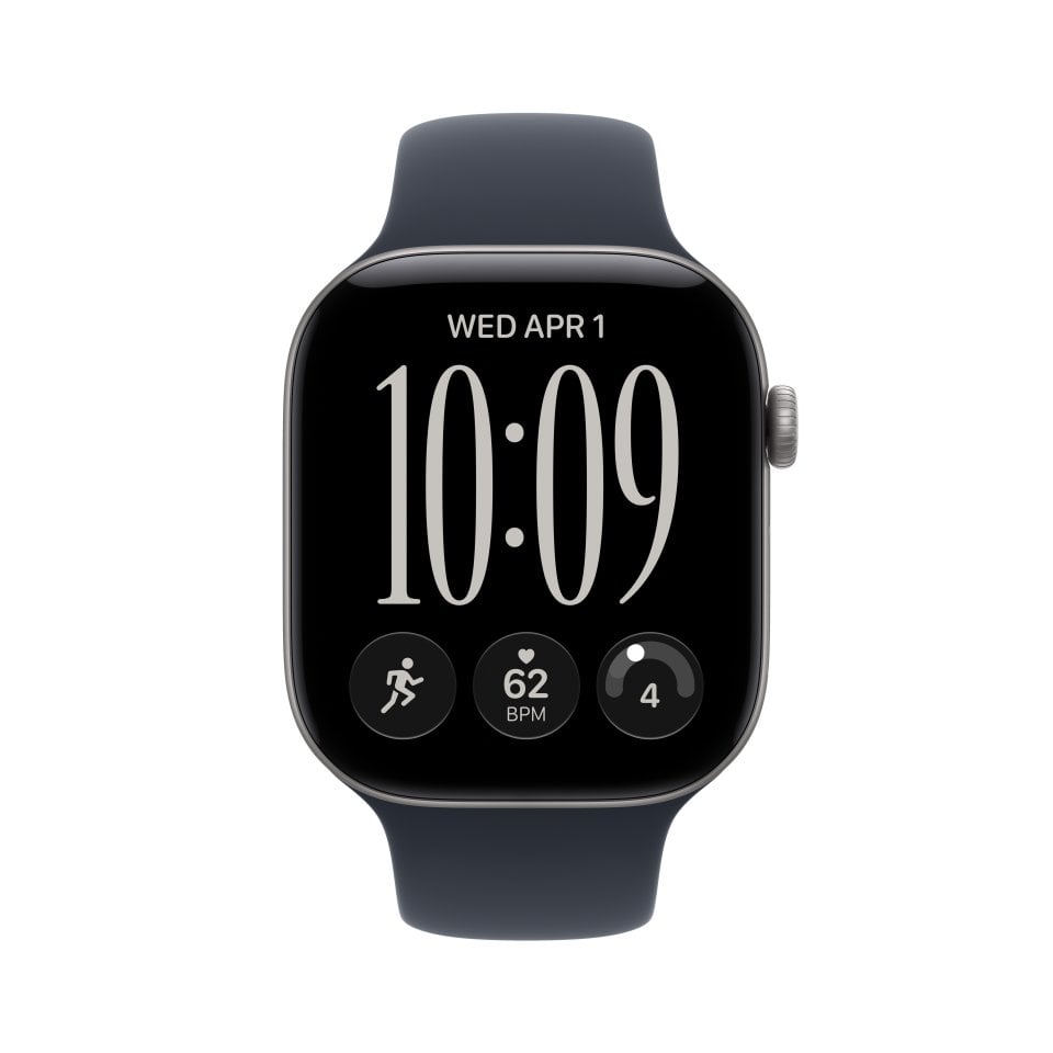 Apple Watch Series 12 (GPS) 46 mm tähtiharmaa alumiinikuori ja musteensininen urheiluranneke, M/L