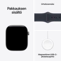 Apple Watch Series 12 (GPS) 46 mm tähtiharmaa alumiinikuori ja musteensininen urheiluranneke, M/L