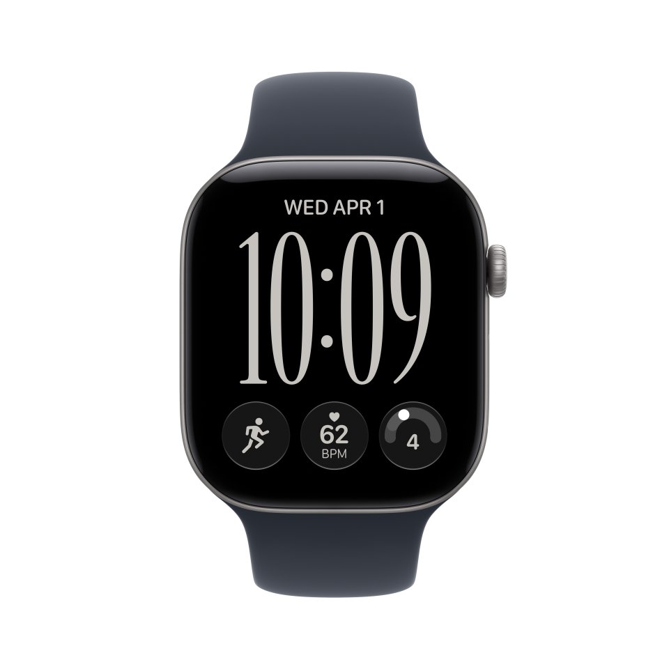 Apple Watch Series 12 (GPS) 46 mm tähtiharmaa alumiinikuori ja musteensininen urheiluranneke, S/M