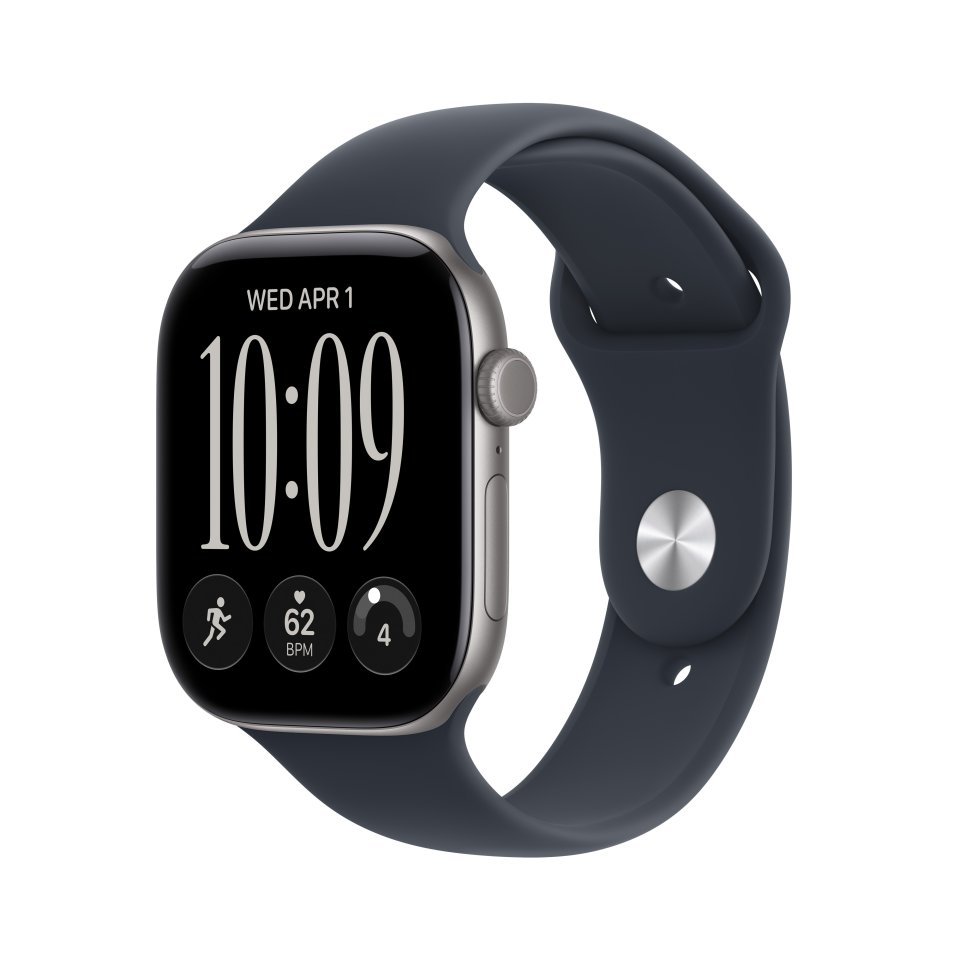 Apple Watch Series 12 (GPS) 46 mm tähtiharmaa alumiinikuori ja musteensininen urheiluranneke, S/M