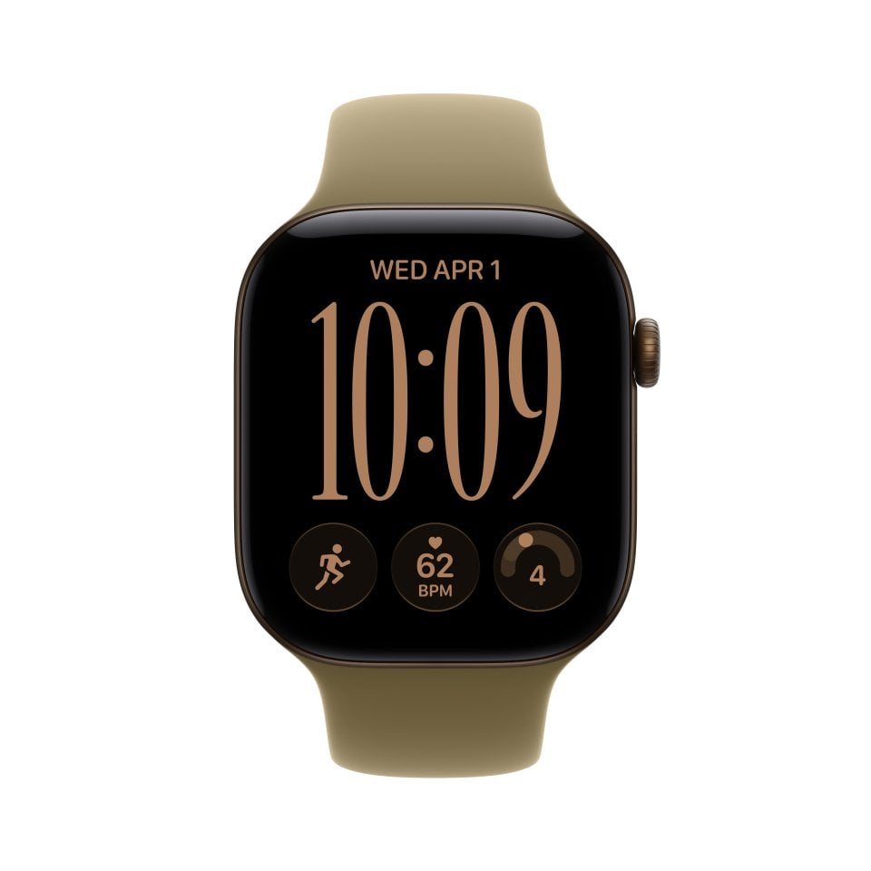 Apple Watch Series 12 (GPS) 46 mm tumma pronssi alumiinikuori ja oliivinvihreä urheiluranneke, S/M