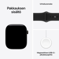 Apple Watch Series 12 (GPS) 46 mm musta alumiinikuori ja musta urheiluranneke, M/L