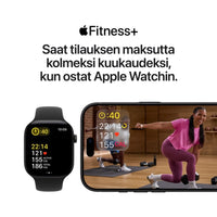 Apple Watch Series 12 (GPS) 42 mm musta alumiinikuori ja musta urheiluranneke, S/M