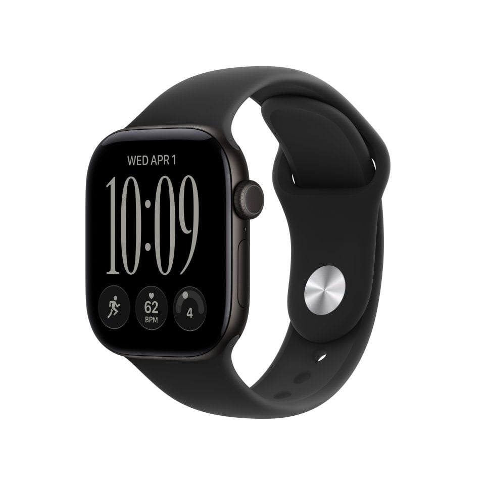 Apple Watch Series 12 (GPS) 42 mm musta alumiinikuori ja musta urheiluranneke, S/M
