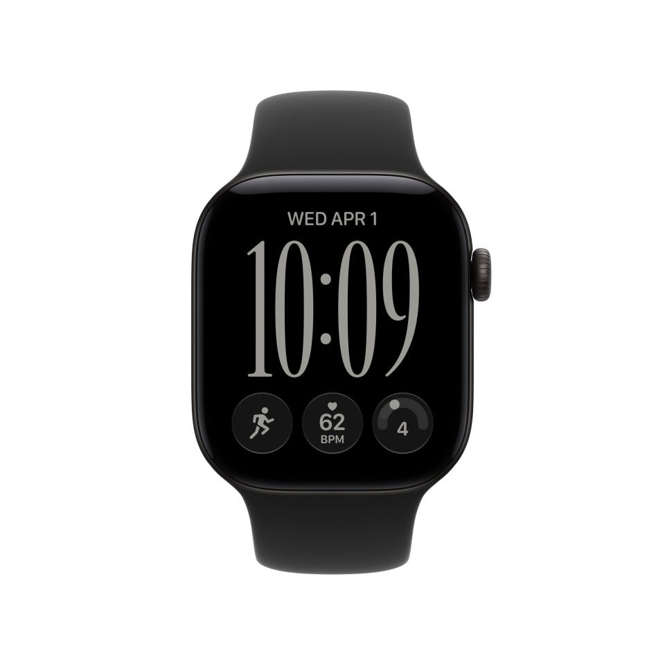 Apple Watch Series 12 (GPS) 42 mm musta alumiinikuori ja musta urheiluranneke, S/M