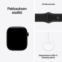 Apple Watch Series 12 (GPS) 42 mm musta alumiinikuori ja musta urheiluranneke, S/M
