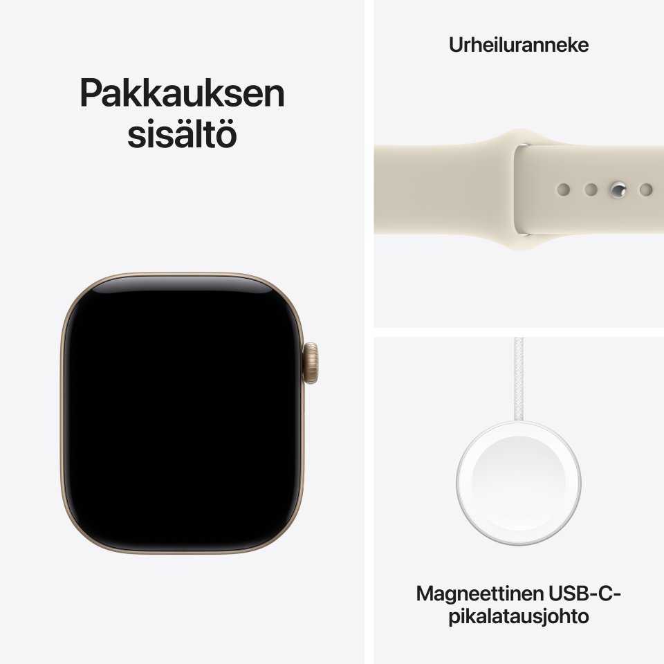 Apple Watch Series 12 (GPS) 46 mm vaalea kulta alumiinikuori ja hiekka urheiluranneke, S/M