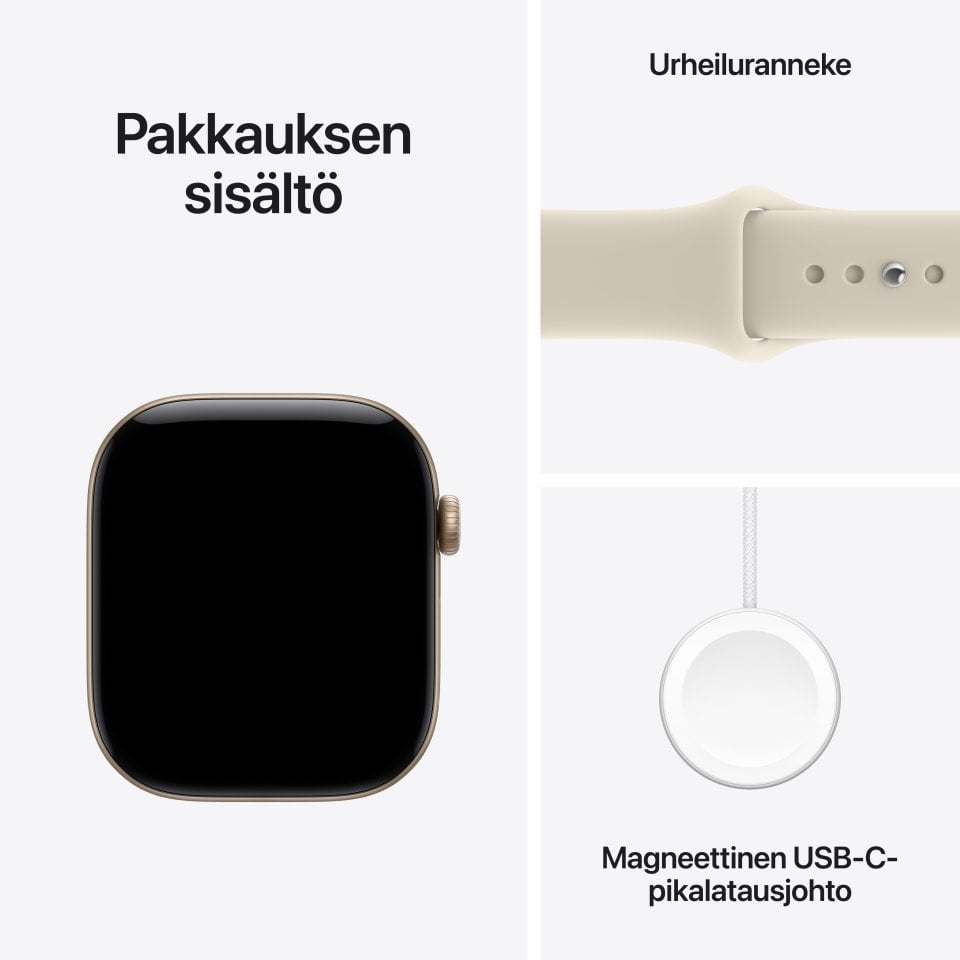 Apple Watch Series 12 (GPS) 46 mm vaalea kulta alumiinikuori ja hiekka urheiluranneke, M/L