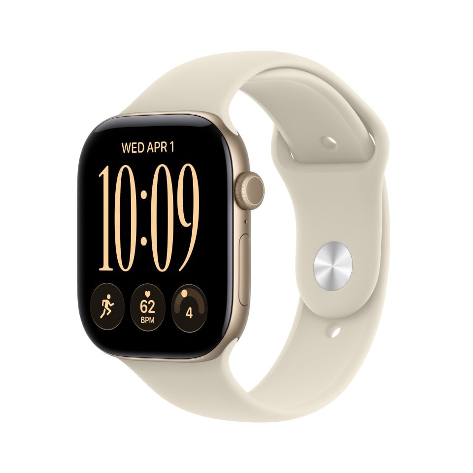 Apple Watch Series 12 (GPS) 46 mm vaalea kulta alumiinikuori ja hiekka urheiluranneke, M/L
