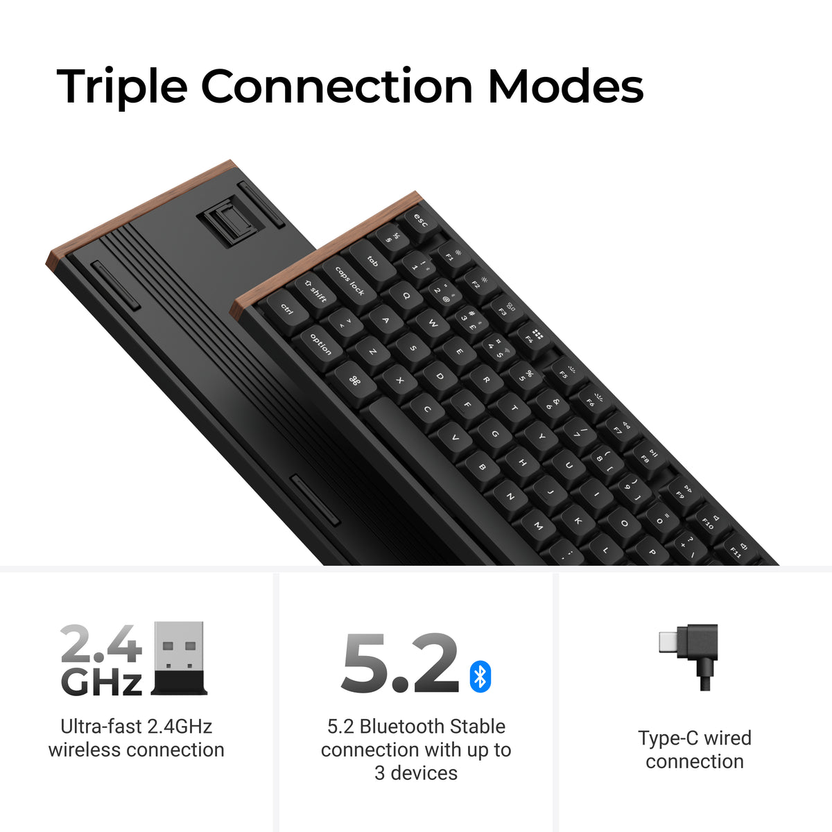 Keychron K1 Ultra SE 80% 8K Wireless näppäimistö, Wood Black, Milk POM Brown kytkimet – 13