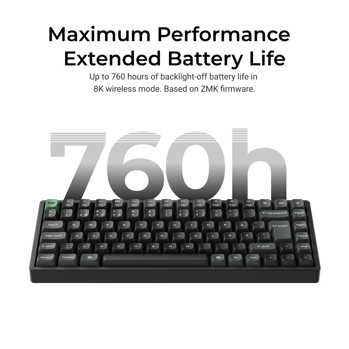 Keychron K2 Ultra 75% 8K Wireless näppäimistö, Black Apex, punaiset kytkimet – 11