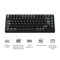 Keychron K2 Ultra 75% 8K Wireless näppäimistö, Black Apex, punaiset kytkimet – 8