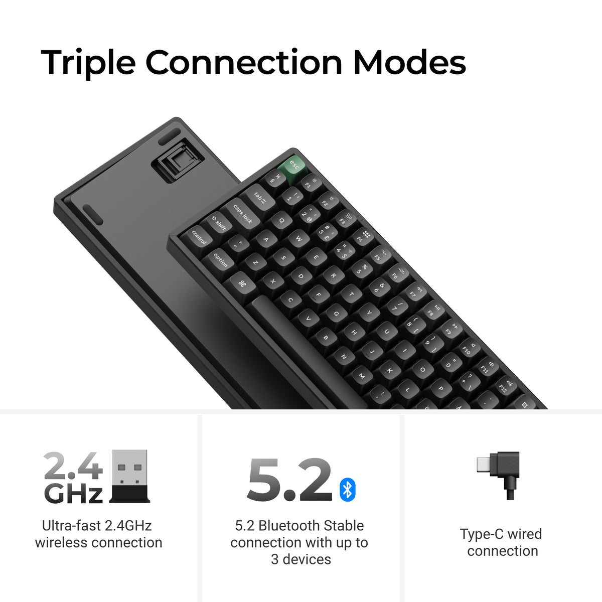 Keychron K2 Ultra 75% 8K Wireless näppäimistö, Black Apex, punaiset kytkimet – 14