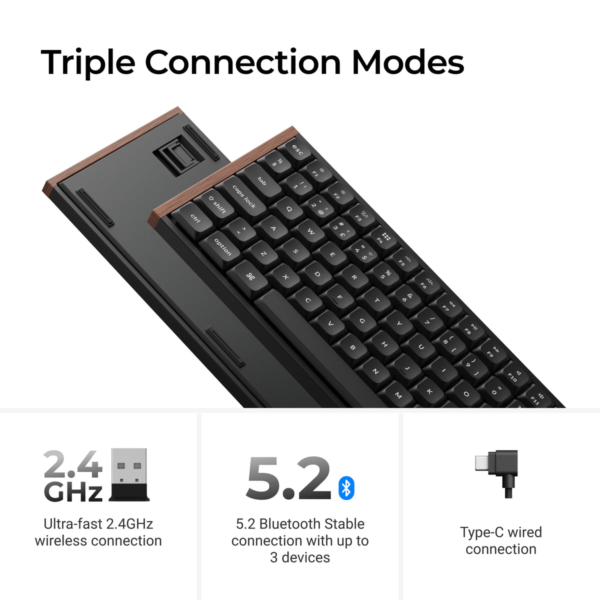 Keychron K3 Ultra SE 75% 8K Wireless näppäimistö, Wood Black, Milk POM Red kytkimet – 14