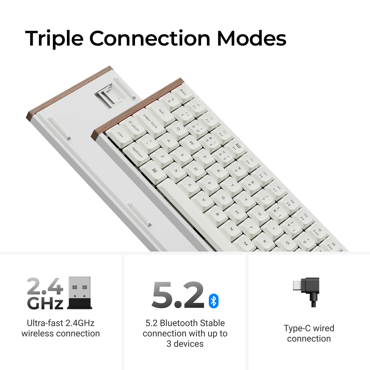 Keychron K3 Ultra SE 75% 8K Wireless näppäimistö, Wood White, Milk POM Red kytkimet – 13