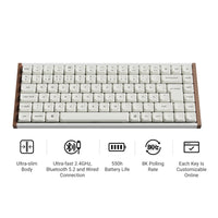 Keychron K3 Ultra SE 75% 8K Wireless näppäimistö, Wood White, Milk POM Red kytkimet – 7