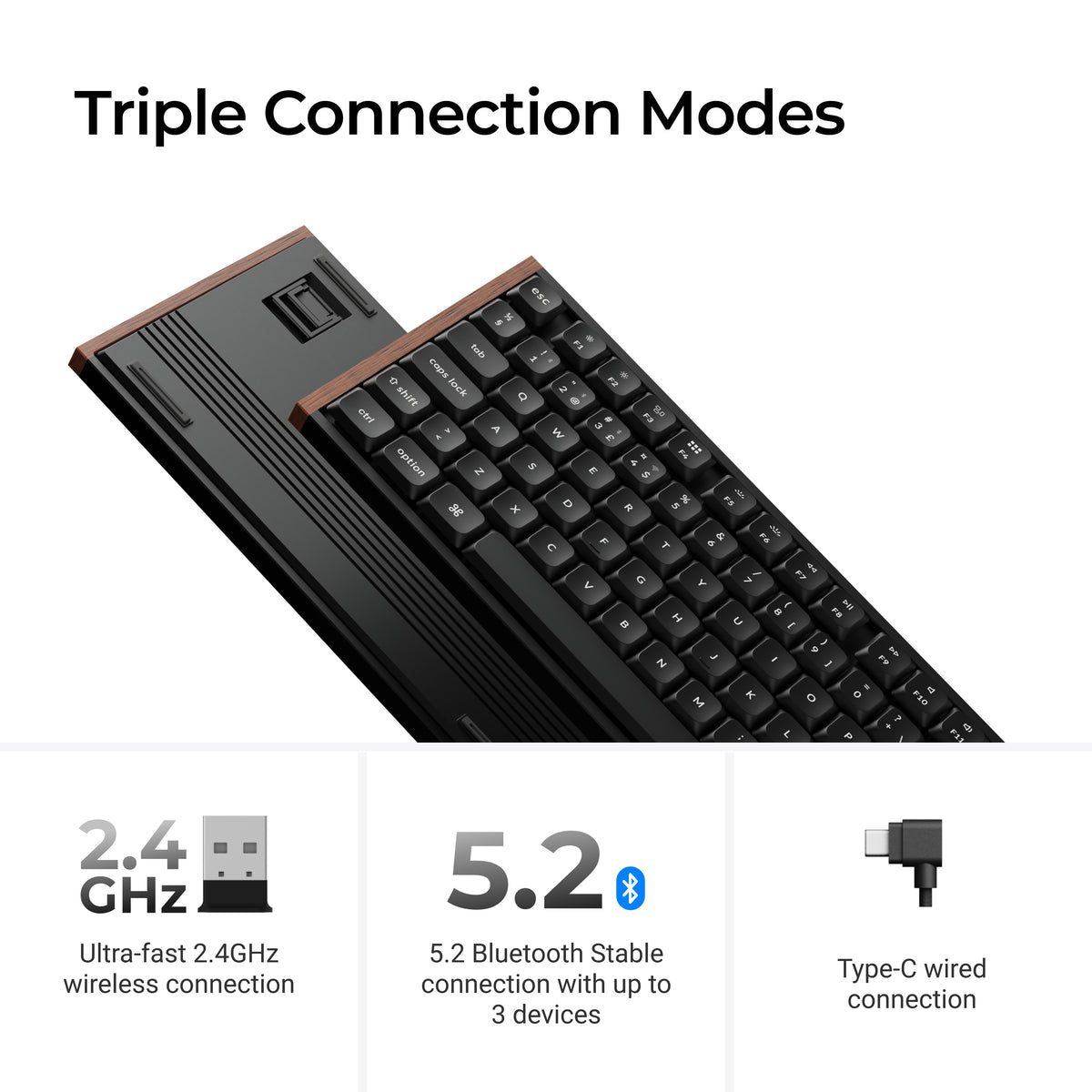 Keychron K5 Ultra SE 100% 8K Wireless näppäimistö, Wood Black, Milk POM Red kytkimet – 14