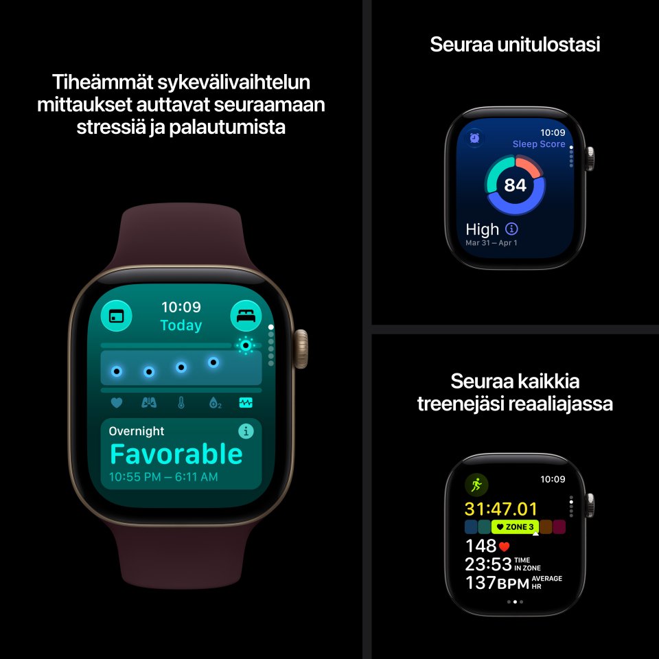 Apple Watch Series 12 (GPS + Cellular) 46 mm vaalea kulta alumiinikuori ja hiekka urheiluranneke, M/L