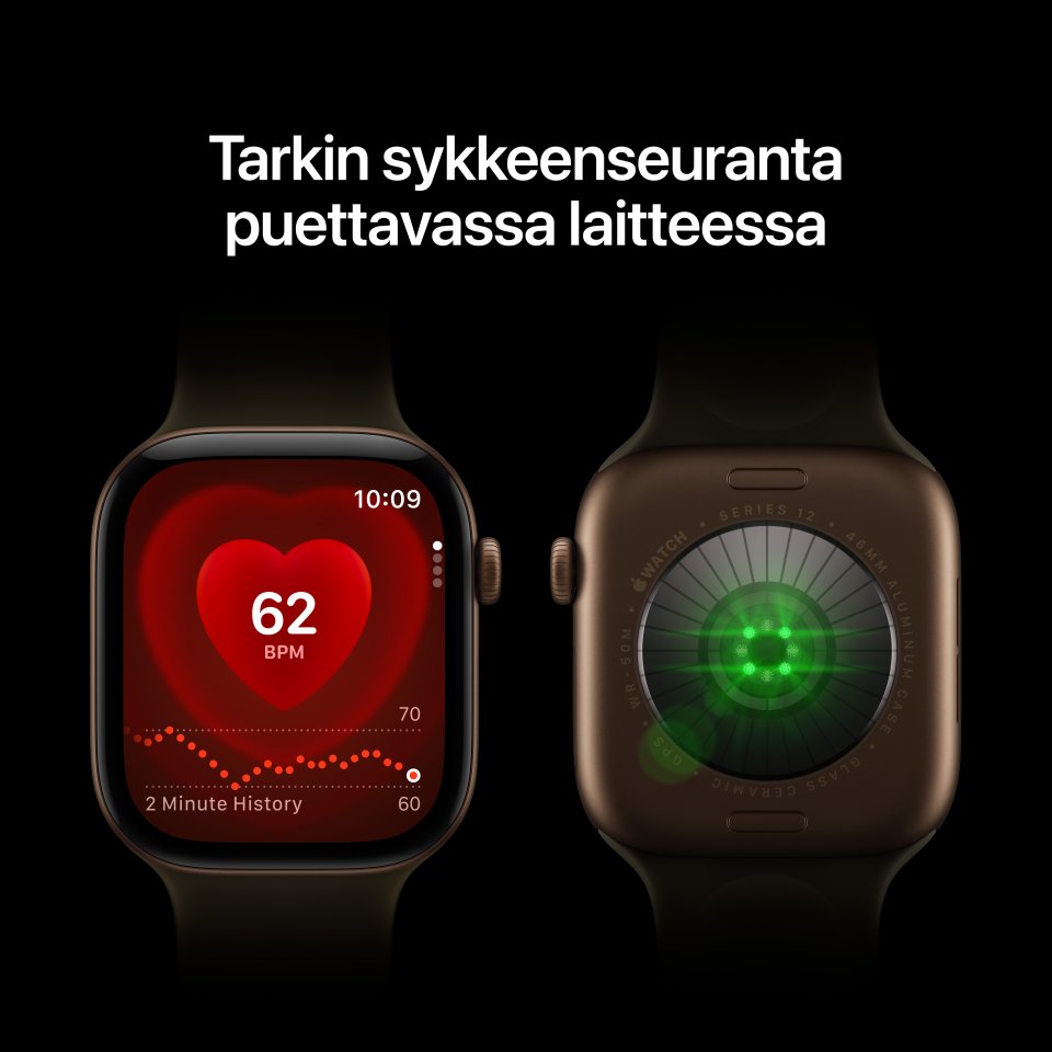 Apple Watch Series 12 (GPS + Cellular) 46 mm tähtiharmaa alumiinikuori ja musteensininen urheiluranneke, M/L