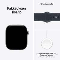 Apple Watch Series 12 (GPS + Cellular) 46 mm tähtiharmaa alumiinikuori ja musteensininen urheiluranneke, M/L