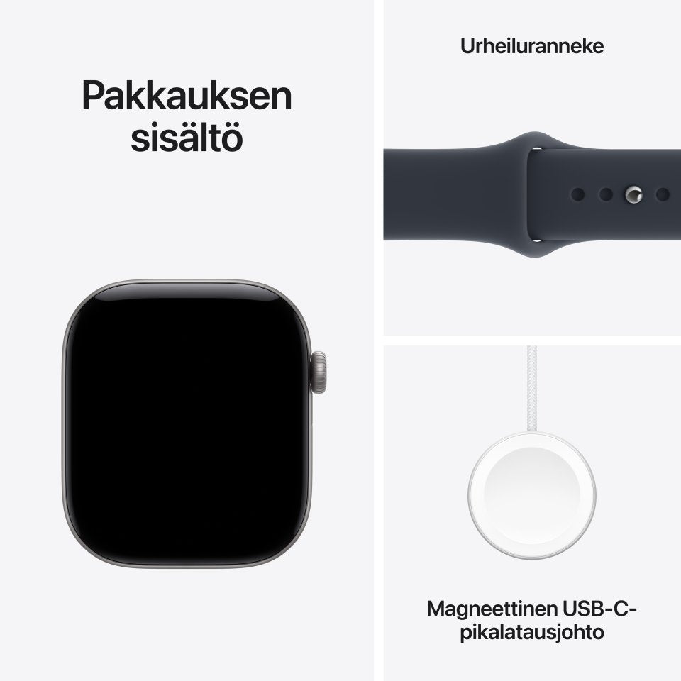 Apple Watch Series 12 (GPS + Cellular) 46 mm tähtiharmaa alumiinikuori ja musteensininen urheiluranneke, M/L