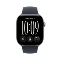 Apple Watch Series 12 (GPS + Cellular) 46 mm tähtiharmaa alumiinikuori ja musteensininen urheiluranneke, M/L