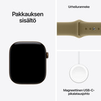 Apple Watch Series 12 (GPS + Cellular) 46 mm tumma pronssi alumiinikuori ja oliivinvihreä urheiluranneke, M/L