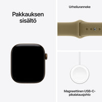 Apple Watch Series 12 (GPS + Cellular) 42 mm tumma pronssi alumiinikuori ja oliivinvihreä urheiluranneke, S/M