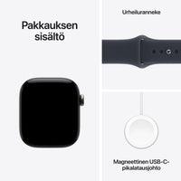 Apple Watch Series 12 (GPS + Cellular) 42 mm luonnonvaalea titaanikuori ja musteensininen urheiluranneke, S/M