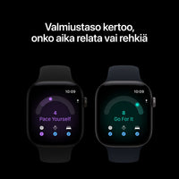 Apple Watch Series 12 (GPS + Cellular) 46 mm luonnonvaalea titaanikuori ja musteensininen urheiluranneke, M/L