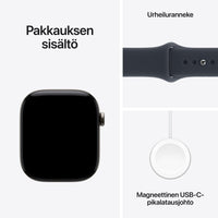 Apple Watch Series 12 (GPS + Cellular) 46 mm luonnonvaalea titaanikuori ja musteensininen urheiluranneke, M/L