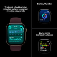 Apple Watch Series 12 (GPS + Cellular) 46 mm luonnonvaalea titaanikuori ja musteensininen urheiluranneke, M/L