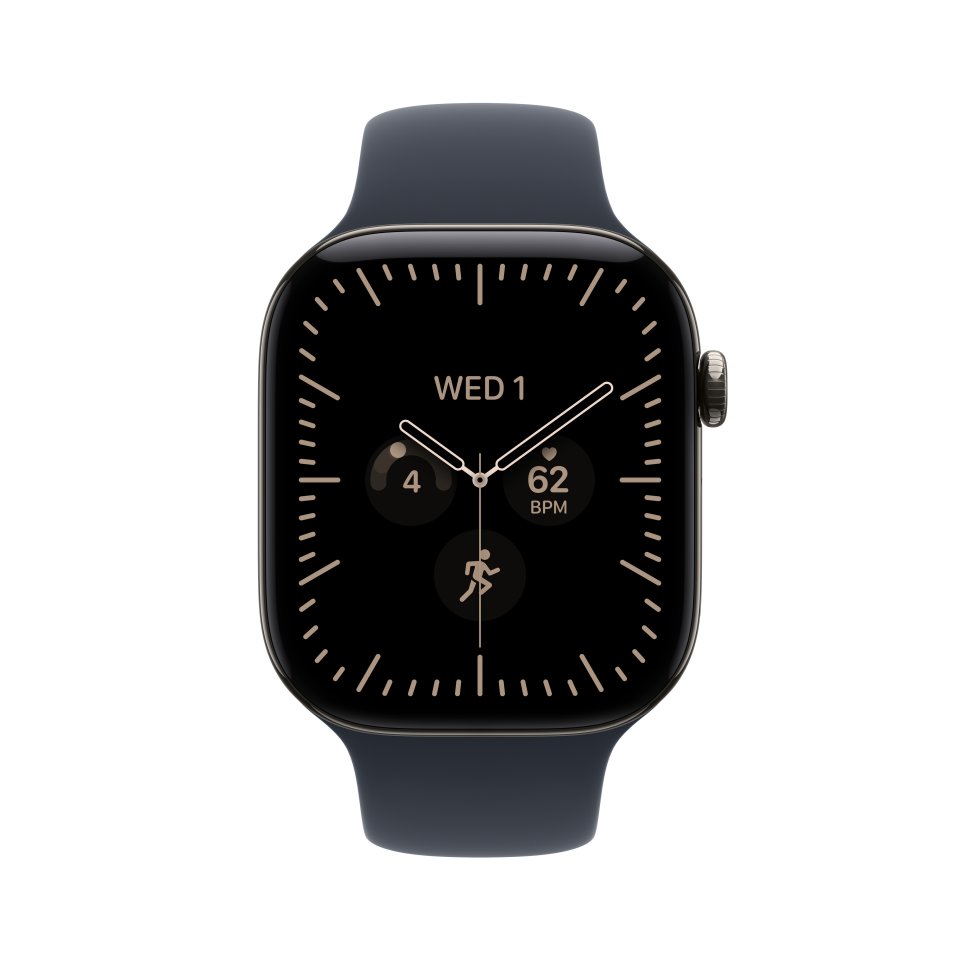Apple Watch Series 12 (GPS + Cellular) 46 mm luonnonvaalea titaanikuori ja musteensininen urheiluranneke, M/L