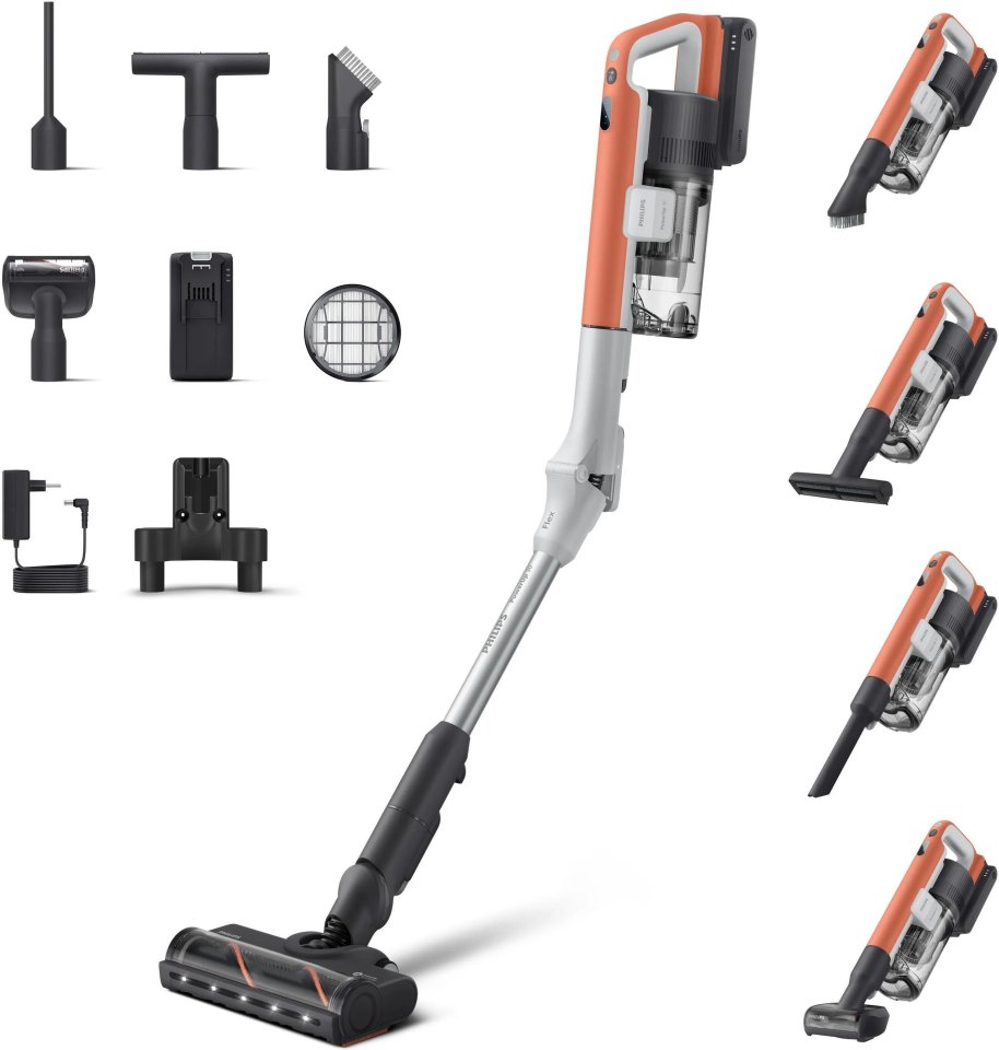 Philips PowerUp 30 XC3243/10 johdoton varsi-imuri, 150 AW, harmaa/oranssi