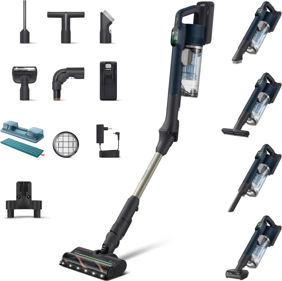 Philips PowerUp IQ 70 Aqua XC7363/10 johdoton varsi-imuri, moppaustoiminto, sininen
