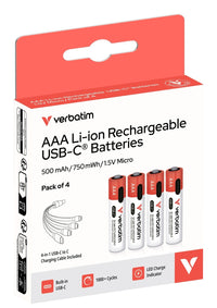 Verbatim AAA USB-C ladattava paristo, 4 kpl – 2