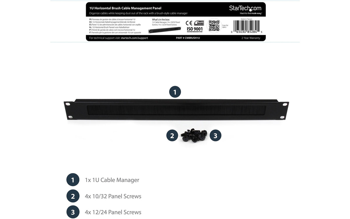 StarTech 1U High-density Brush Strip Cable Management Panel kaapelijärjestin – 9