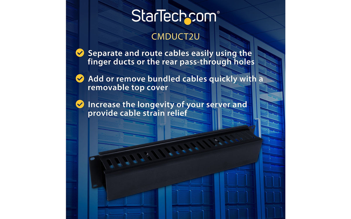 StarTech Horizontal 2U Server Rack Cable Management kaapelijärjestin kannella – 8