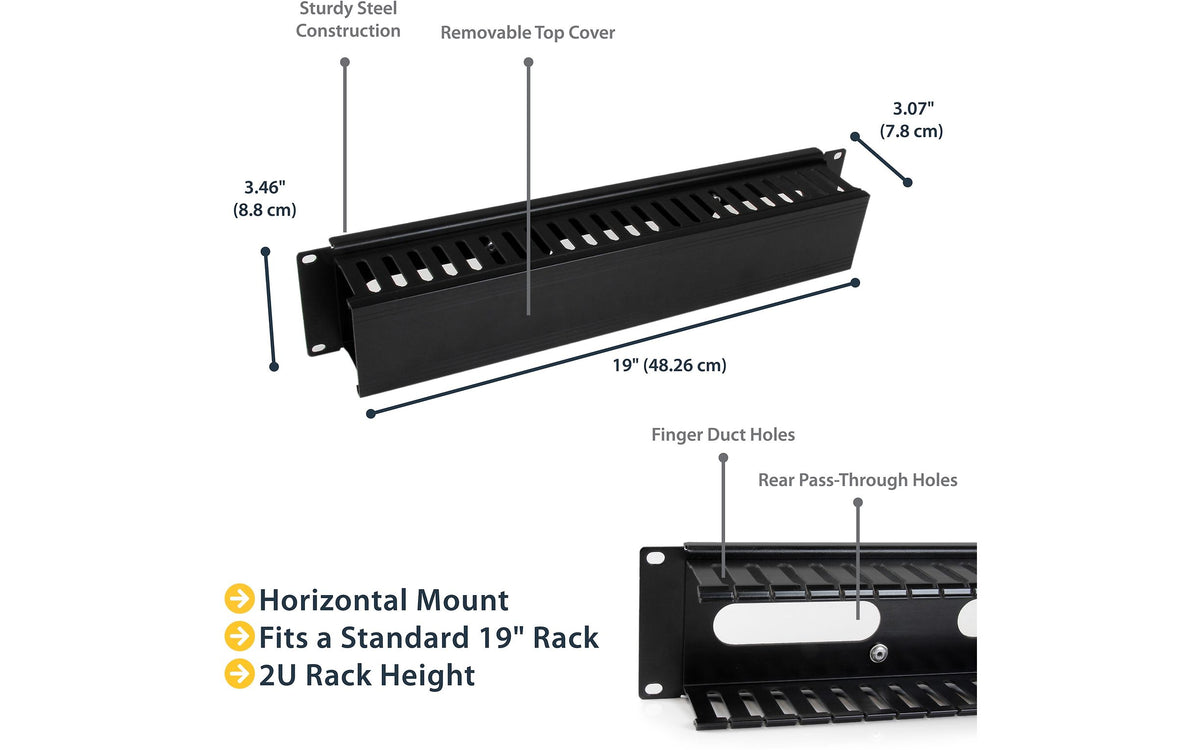 StarTech Horizontal 2U Server Rack Cable Management kaapelijärjestin kannella – 7