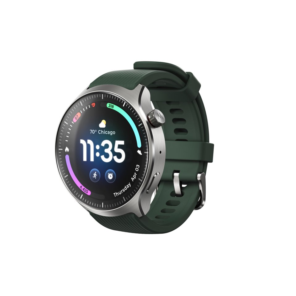 moto watch ultra älykello, hopeanvärinen runko / vihreä ranneke