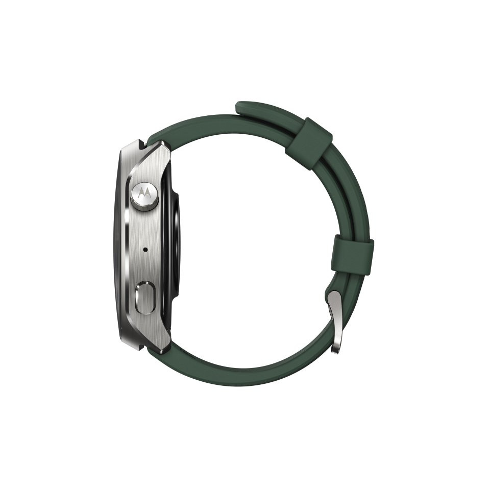 moto watch ultra älykello, hopeanvärinen runko / vihreä ranneke