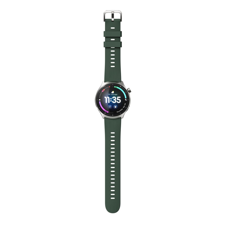 moto watch ultra älykello, hopeanvärinen runko / vihreä ranneke