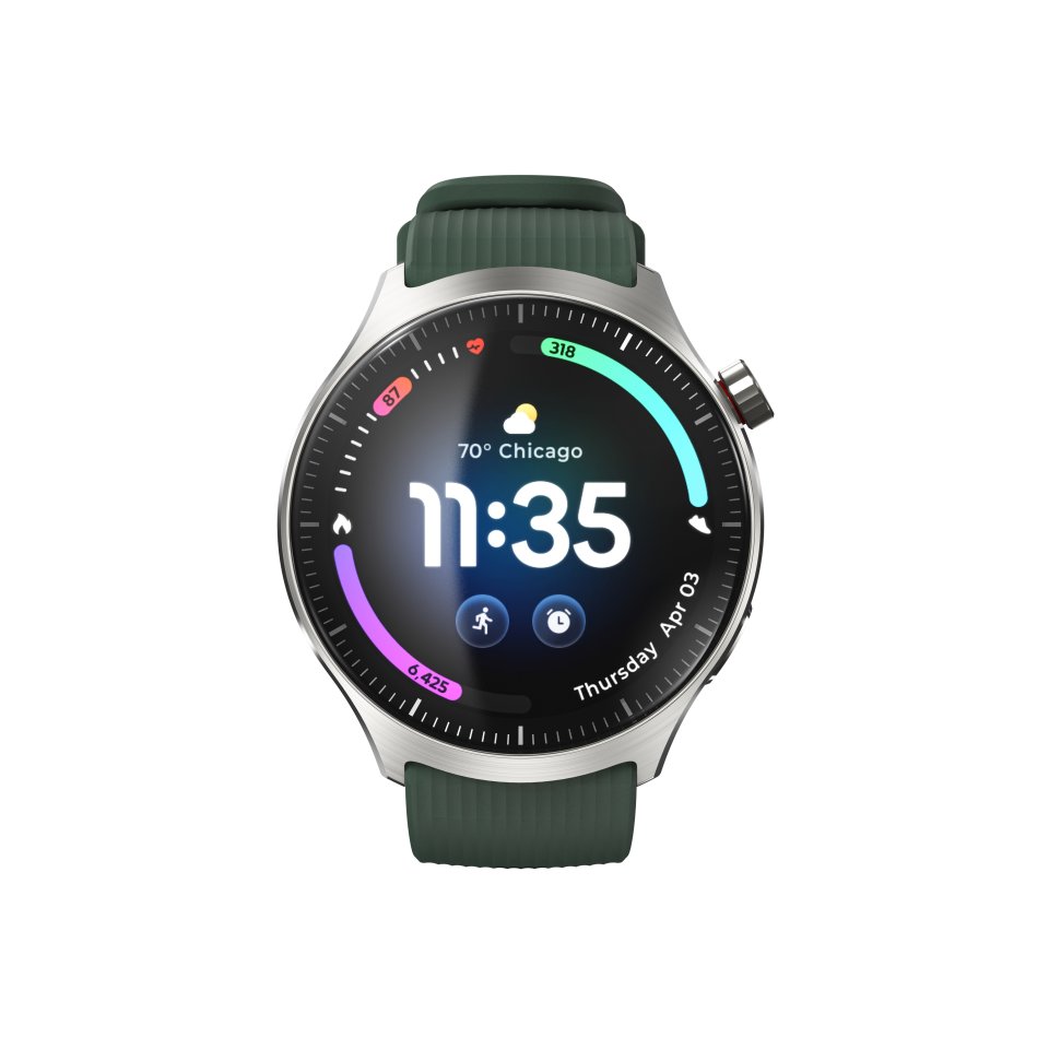 moto watch ultra älykello, hopeanvärinen runko / vihreä ranneke