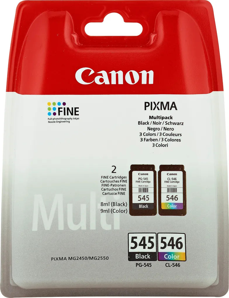 Canon CL-546 + PG-545 -mustekasettipakkaus, musta ja kolmiväri